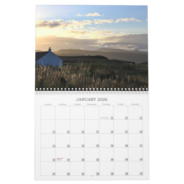 Calendrier Mural Scènes d'Ecosse : Terre, loch et mer (Jan 2026)