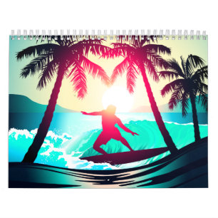 Calendrier Mural Surf avec palmiers