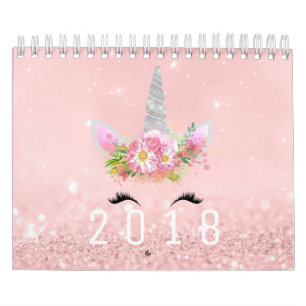 Calendrier Mural Unicorne Visages Horn Parties scintillant Rose Ros