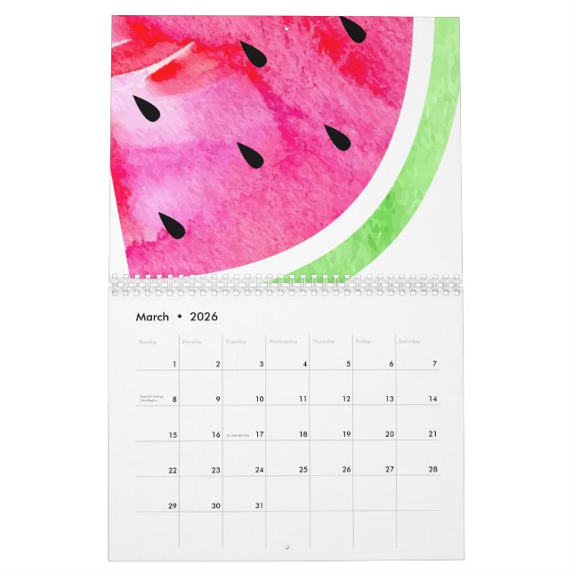 Calendrier Mural Watercolor Watermelon (Mar 2026)