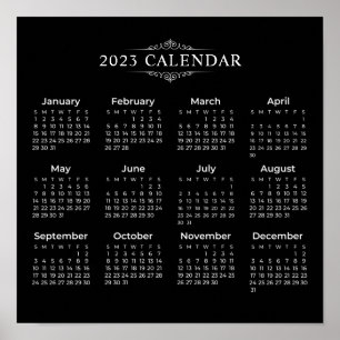 Calendrier Noir 2023 simple mais élégant   Poster