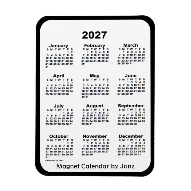 Calendrier noir et blanc 2027 par Janz Magnet (Vertical)