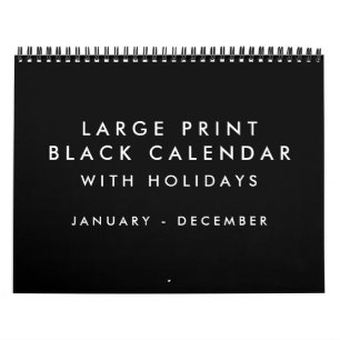 Calendrier noir grand imprimé avec jours fériés