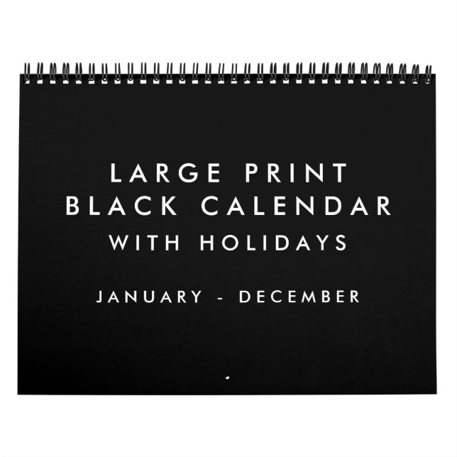 Calendrier noir grand imprimé avec jours fériés (Protection)