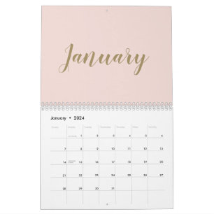 Calendrier Noir rose moderne script mois girly chic