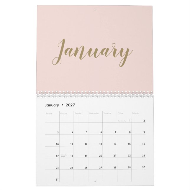 Calendrier Noir rose moderne script mois girly chic (Jan 2027)