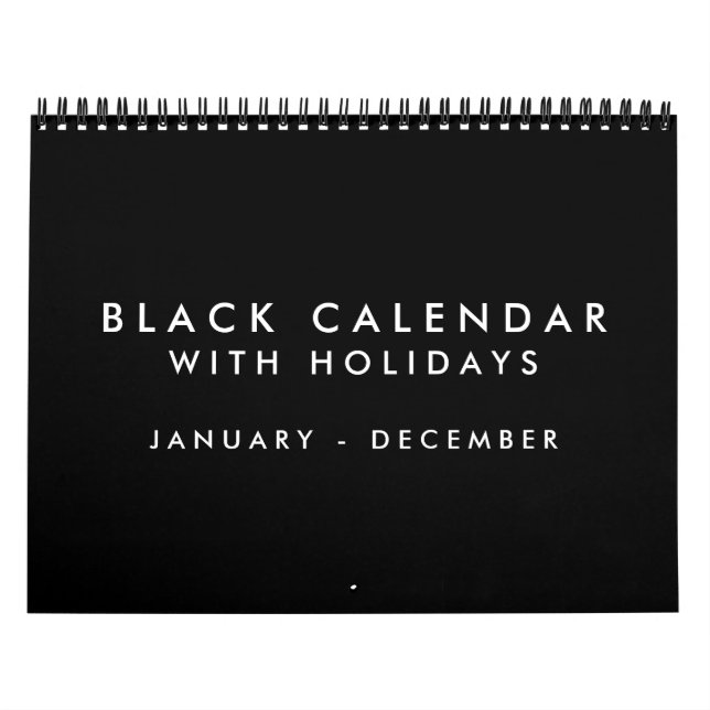 Calendrier noir vierge avec vacances 12 mois (Protection)