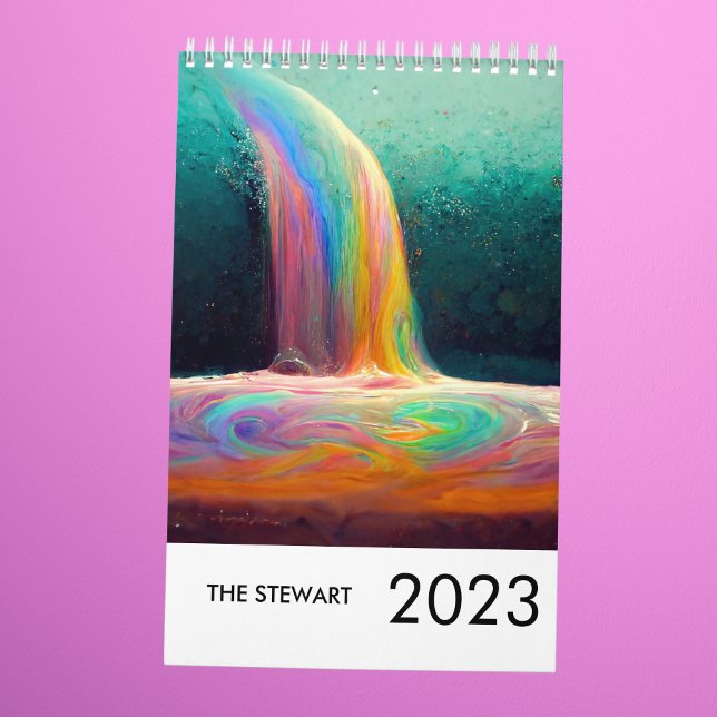 Calendrier Nom de famille Rainbow Minimalist 2023 Pastel Chic (Créateur téléchargé)