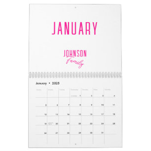 Calendrier Nom de famille simple Hot rose
