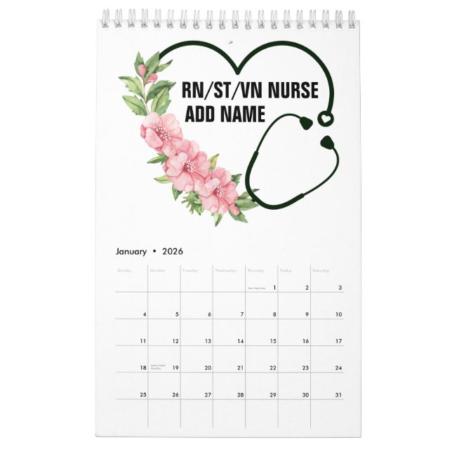 Calendrier Nom de l'infirmière étudiante-inscrite-vétéran (Jan 2026)