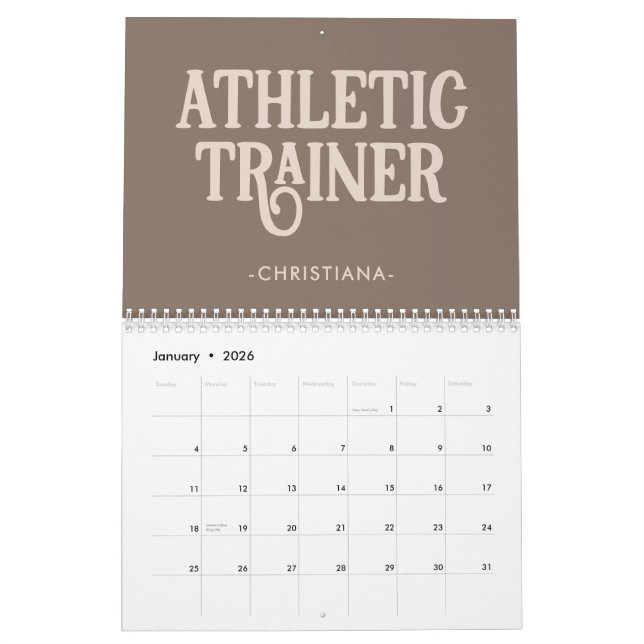 Calendrier Nom personnalisé Entraîneur sportif (Jan 2026)