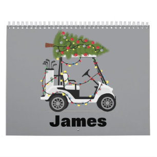 Calendrier Nom personnalisé Golfeur Noël Golf Cart Cadeau de
