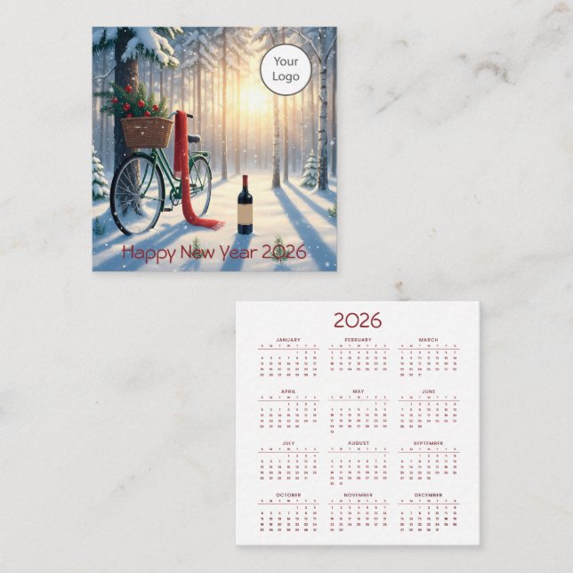 Calendrier Nouvel An 2026 Carré Carte de visite (Devant / Derrière)