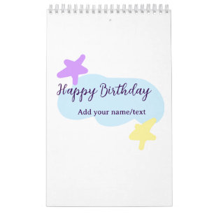 Calendrier Nuages bleus pastel étoiles violet joyeux annivers