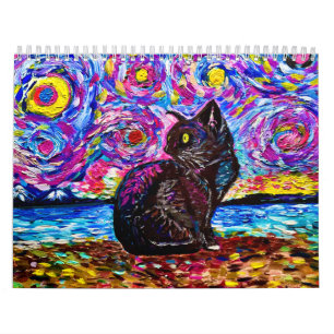 Calendrier Nuit étoilée de chat noir