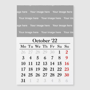 Calendrier octobre 2022 Carte magnétique