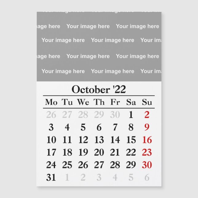 Calendrier octobre 2022 Carte magnétique (Devant)