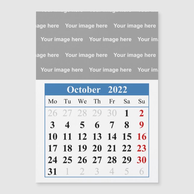 Calendrier octobre 2022 Carte magnétique (Devant)