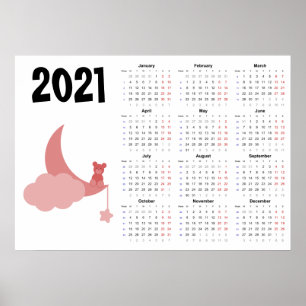 Calendrier ours en peluche 2021 Poster - début lun