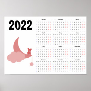 Calendrier Ourson 2022 Affiche - Début lundi