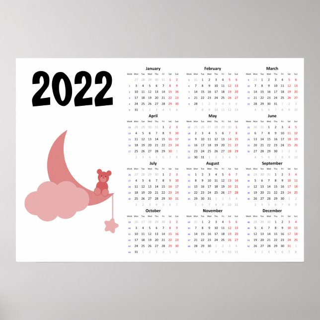 Calendrier Ourson 2022 Poster - Début lundi (Devant)