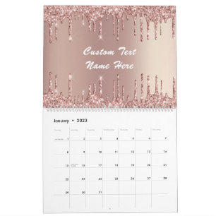 Calendrier Pailleté Or Rose Cadeau Texte Personnal
