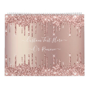 Calendrier Pailleté Or Rose Texte Personnalisé Nom