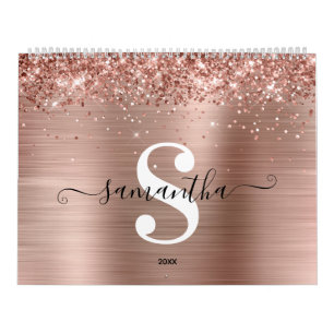 Calendrier Papier alu Rose Doré Pailleté Signature Monogramme