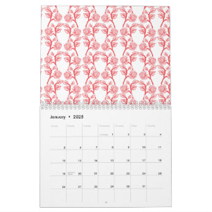 Calendrier Papier d'emballage rouge et rose avec une répétiti