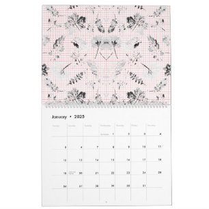 Calendrier Papier peint floral noir et blanc classique