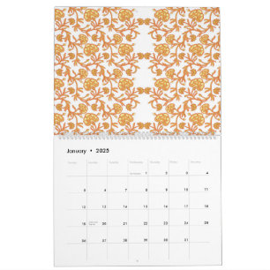 Calendrier papier peint orange et blanc au design floral