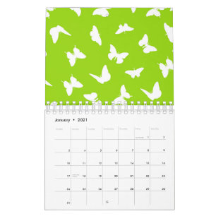 Calendrier Papillon blanc fond vert motif esthétique