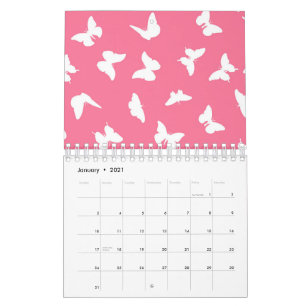 Calendrier Papillon blanc sur fond rose motif esthétique
