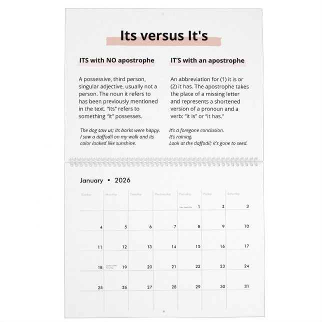 Calendrier Parties scintillant Blush Boss Lady PDG Monogramme (Jan 2026)
