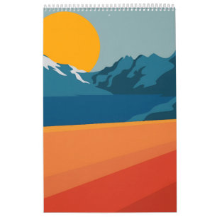 Calendrier Paysage de Montagne Rouge et Bleue - Retro Outdoor