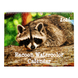 Calendrier Peinture artistique aquarelle de raton laveur mign