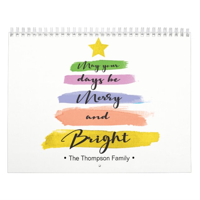 Calendrier Personnalisé, arbre de Noël d'aquarelle, photo (Protection)
