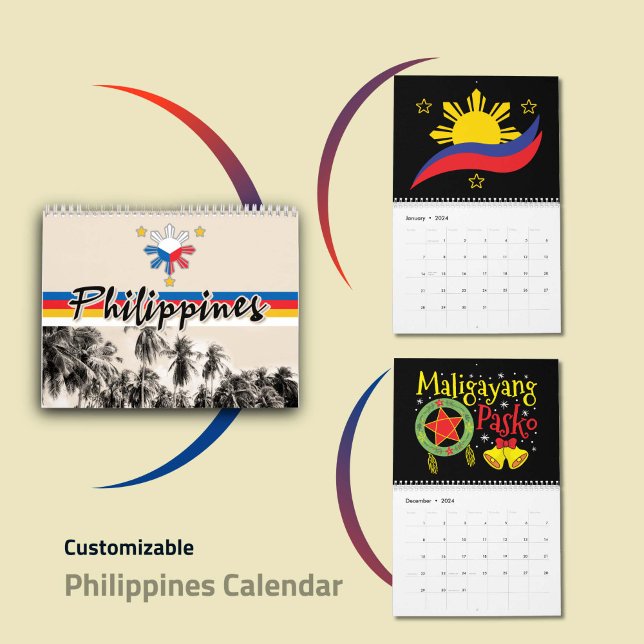 Calendrier Philippines Drapeau philippin Fierté nationale Art (Philippines Calendar 2024 - Customizable Filipino Wall Calendar)