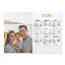 Calendrier photo 2026 | Carte magnétique dorée pou