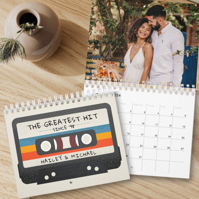 Calendrier Photo de bande de la cassette vintage Retro Greate (Vintage Retro Greatest Hit Cassette Tape Photo Calendar)