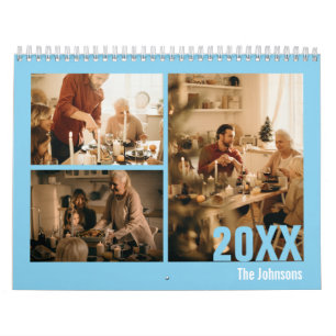 Calendrier photo de famille bleu clair moderne