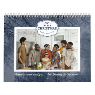 Calendrier Photo de famille de Noël Citation gris bleu