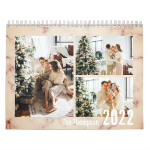 Calendrier Photo de famille Rose moderne en marbre doré
