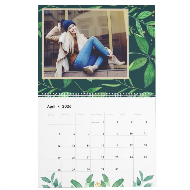 Calendrier Photo de l'année éditable des Feuilles tropicaux (Apr 2026)