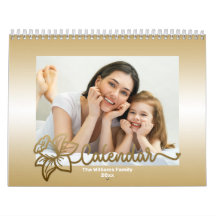 Calendrier Photo Famille, Fleur Or Modifiable