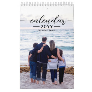 Calendrier Photo Famille Moderne Élégant Script Custom Year C