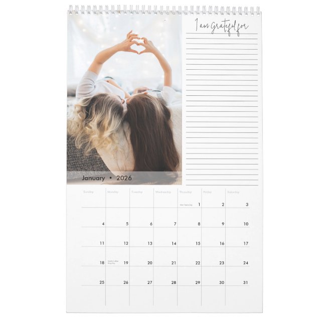Calendrier photo Gratitude moderne (Jan 2026)