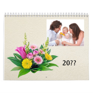 Calendrier Photos personnels avec petit cadre et fleurs