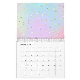 Calendrier Pink bleu pastel Pourpre Petit Point Doré Lumineux