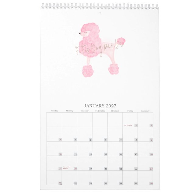 Calendrier Pink Chien Affaires personnalisées (Jan 2027)